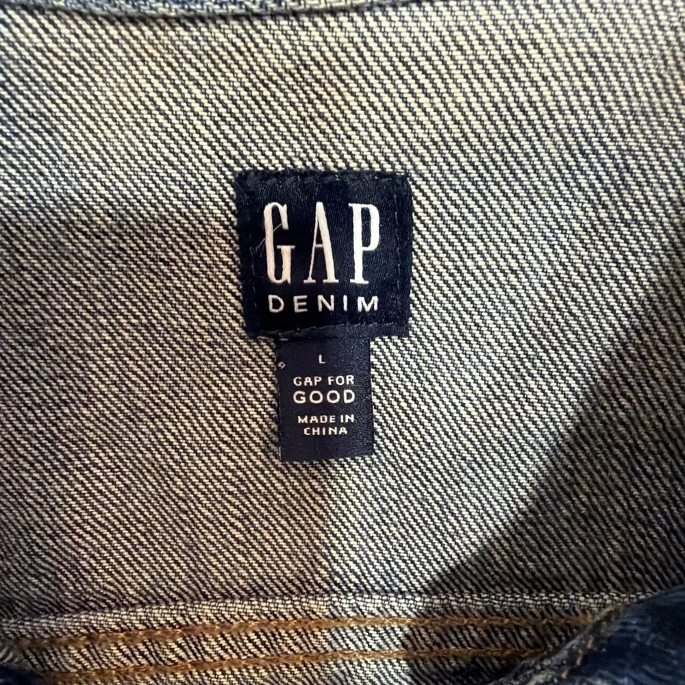 GAP Womens Jacket Size L Blue Jean Denim Icon Saddle Long Sleeve Cotton Pockets - Picture 11 of 16